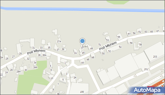 Katowice, Pod Młynem, 47, mapa Katowic