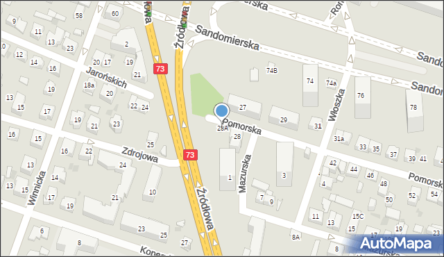 Kielce, Pomorska, 28A, mapa Kielc