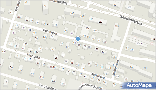 Kielce, Pomorska, 66A, mapa Kielc