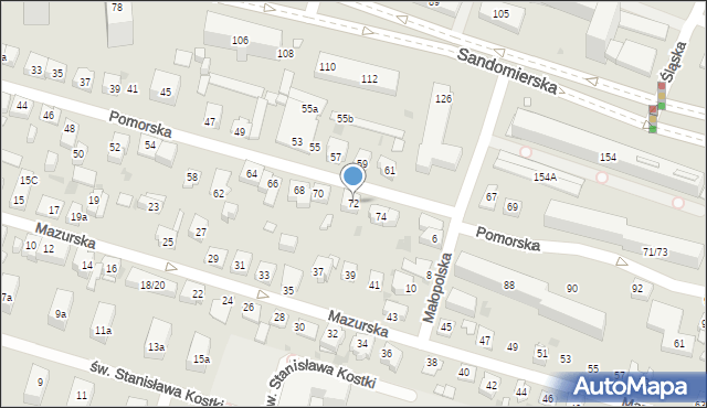 Kielce, Pomorska, 72, mapa Kielc