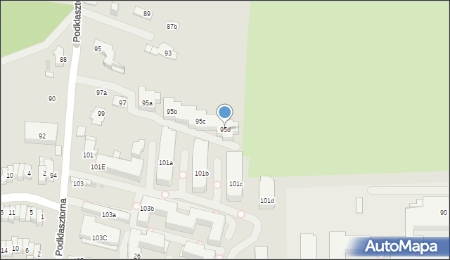 Kielce, Podklasztorna, 95d, mapa Kielc