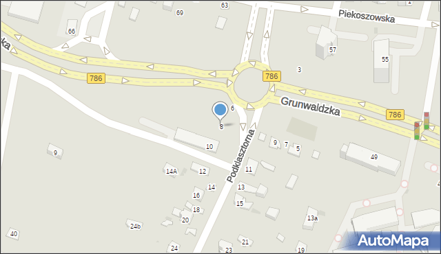 Kielce, Podklasztorna, 8, mapa Kielc