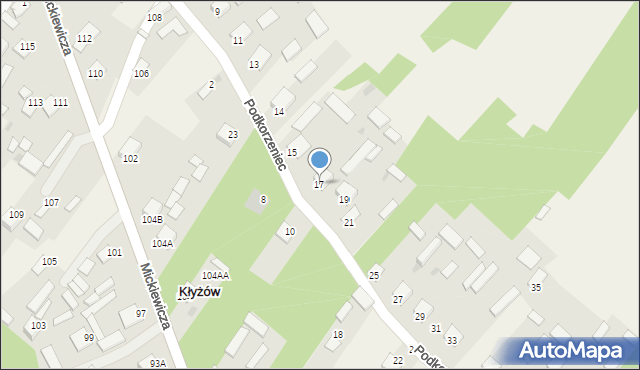 Kłyżów, Podkorzeniec, 17, mapa Kłyżów