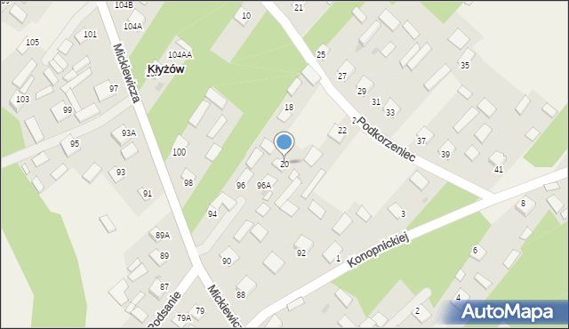 Kłyżów, Podkorzeniec, 20, mapa Kłyżów