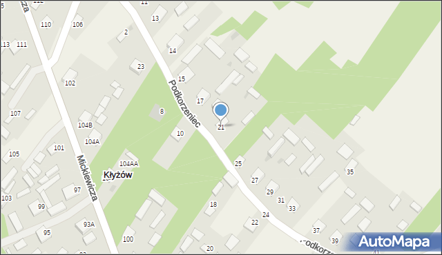 Kłyżów, Podkorzeniec, 21, mapa Kłyżów
