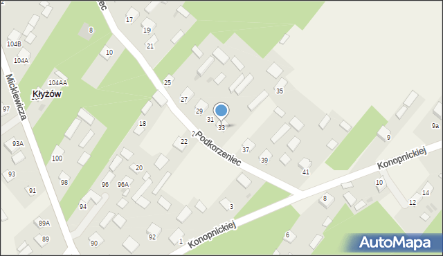Kłyżów, Podkorzeniec, 33, mapa Kłyżów