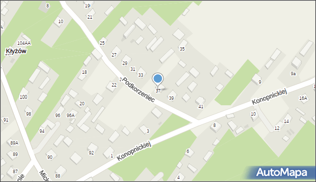 Kłyżów, Podkorzeniec, 37, mapa Kłyżów