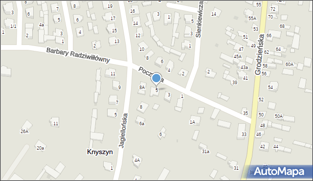 Knyszyn, Pocztowa, 5, mapa Knyszyn