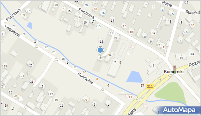 Komorniki, Pocztowa, 11B, mapa Komorniki