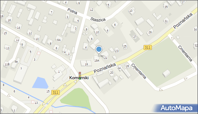 Komorniki, Poznańska, 19a, mapa Komorniki