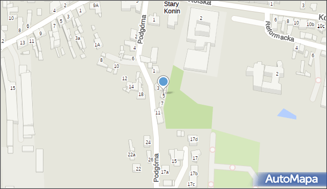Konin, Podgórna, 5a, mapa Konina