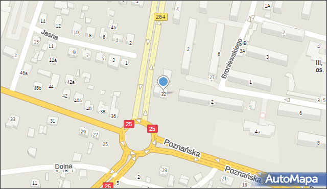 Konin, Poznańska, 32, mapa Konina