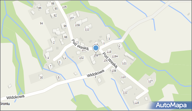 Korbielów, Pod Weską, 104, mapa Korbielów