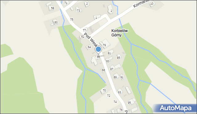 Korbielów, Pod Weską, 66, mapa Korbielów