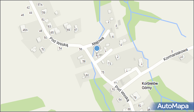 Korbielów, Pod Weską, 71, mapa Korbielów
