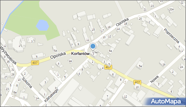 Korfantów, Powstańców Śląskich, 1, mapa Korfantów