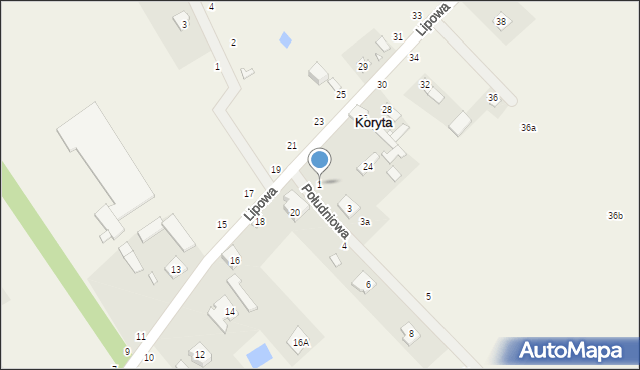 Koryta, Południowa, 1, mapa Koryta