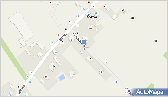 Koryta, Południowa, 4, mapa Koryta