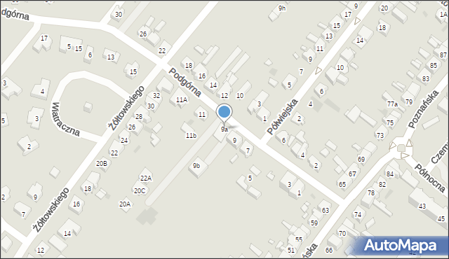 Kościan, Podgórna, 9a, mapa Kościan