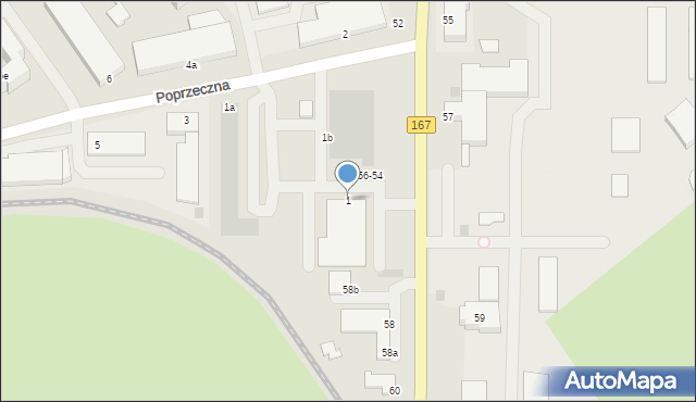 Koszalin, Poprzeczna, 1, mapa Koszalina