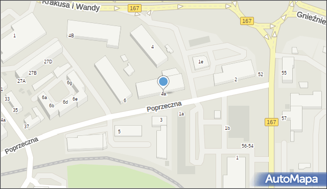 Koszalin, Poprzeczna, 4a, mapa Koszalina