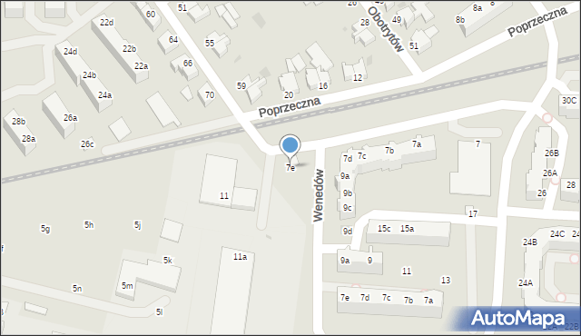 Koszalin, Poprzeczna, 7e, mapa Koszalina