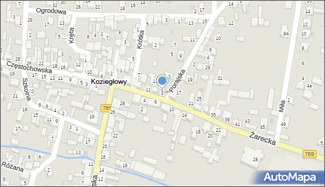 Koziegłowy, Porajska, 1, mapa Koziegłowy