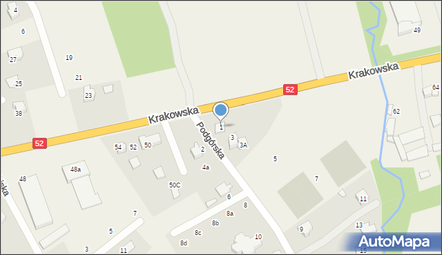 Kozy, Podgórska, 1, mapa Kozy