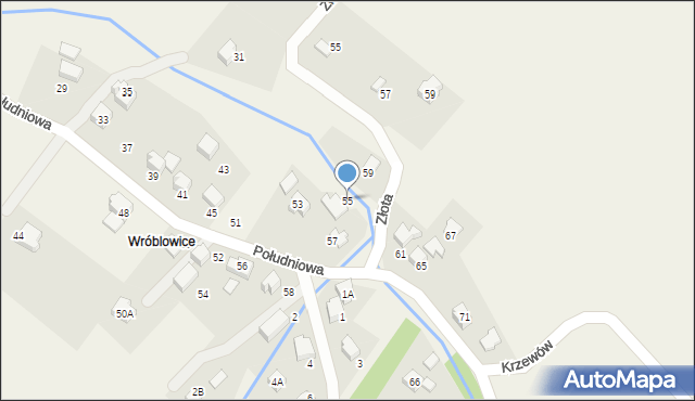 Kozy, Południowa, 55, mapa Kozy