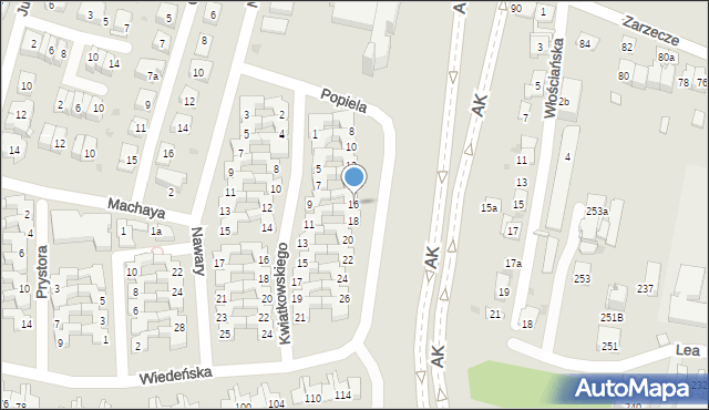 Kraków, Popiela Karola, 16, mapa Krakowa
