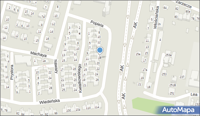 Kraków, Popiela Karola, 18, mapa Krakowa