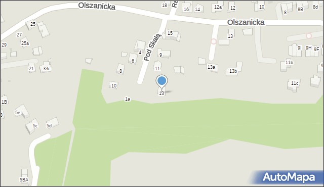 Kraków, Pod Skałą, 13, mapa Krakowa