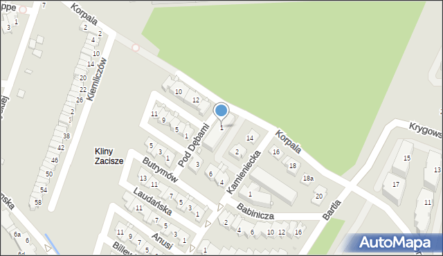 Kraków, Pod Dębami, 1, mapa Krakowa