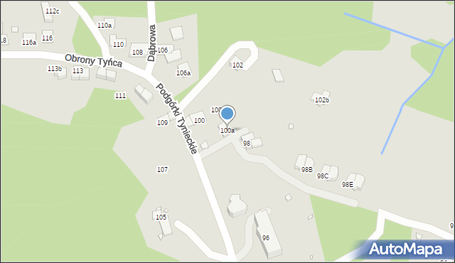 Kraków, Podgórki Tynieckie, 100a, mapa Krakowa