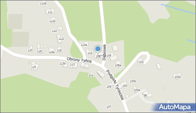 Kraków, Podgórki Tynieckie, 108, mapa Krakowa