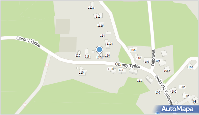 Kraków, Podgórki Tynieckie, 116a, mapa Krakowa