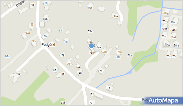 Kraków, Podgórki Tynieckie, 74B, mapa Krakowa