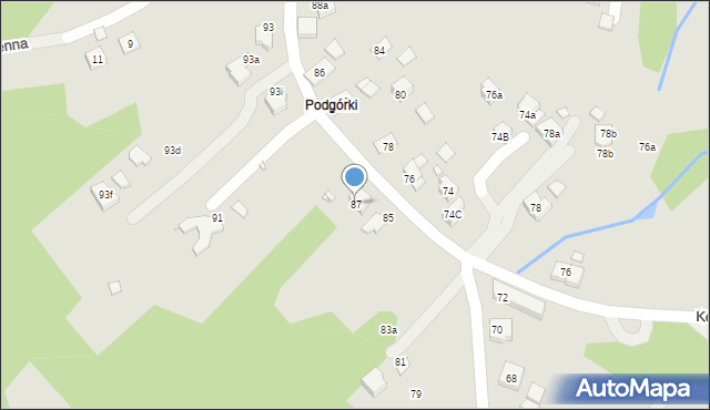 Kraków, Podgórki Tynieckie, 87, mapa Krakowa