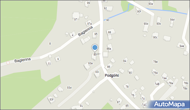 Kraków, Podgórki Tynieckie, 93, mapa Krakowa