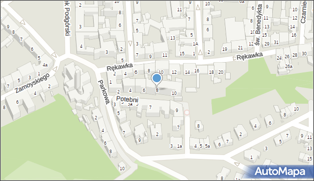 Kraków, Potebni Andrzeja, 8, mapa Krakowa