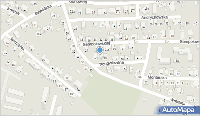 Kraków, Podgwiezdna, 10a, mapa Krakowa