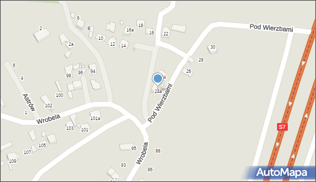Kraków, Pod Wierzbami, 24a, mapa Krakowa