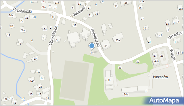 Kraków, Popiełuszki Jerzego, bł. ks., 34, mapa Krakowa