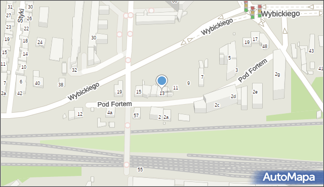 Kraków, Pod Fortem, 13, mapa Krakowa