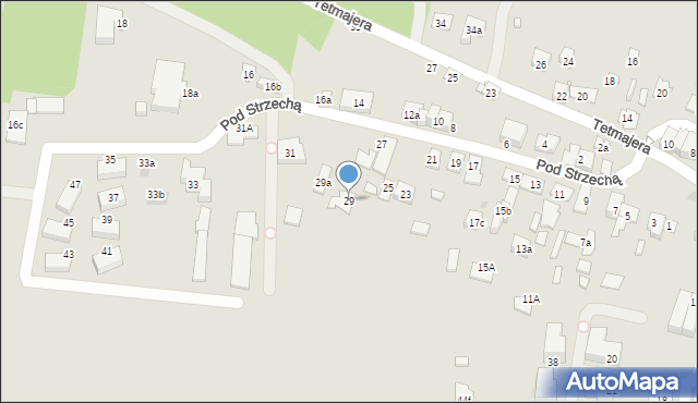 Kraków, Pod Strzechą, 29, mapa Krakowa