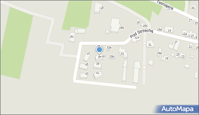 Kraków, Pod Strzechą, 37, mapa Krakowa