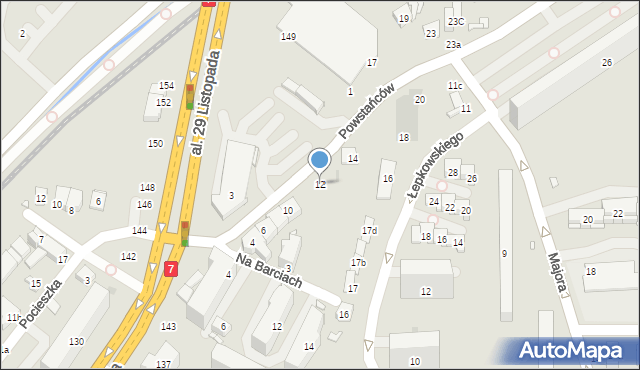 Kraków, Powstańców, 12, mapa Krakowa
