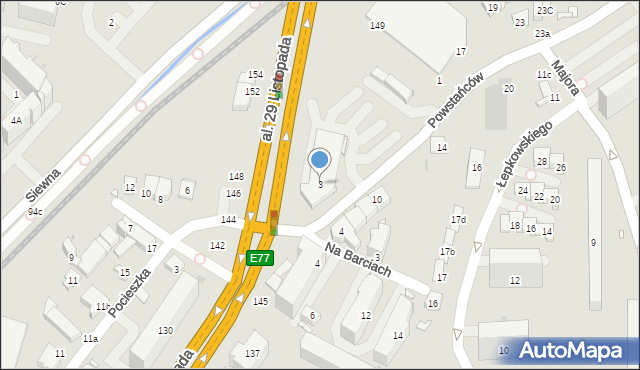 Kraków, Powstańców, 3, mapa Krakowa