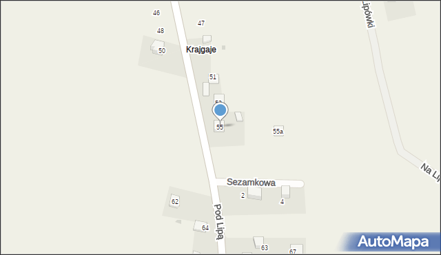 Krasieniec Zakupny, Pod Lipą, 55, mapa Krasieniec Zakupny