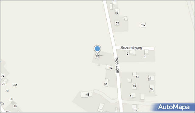 Krasieniec Zakupny, Pod Lipą, 62, mapa Krasieniec Zakupny